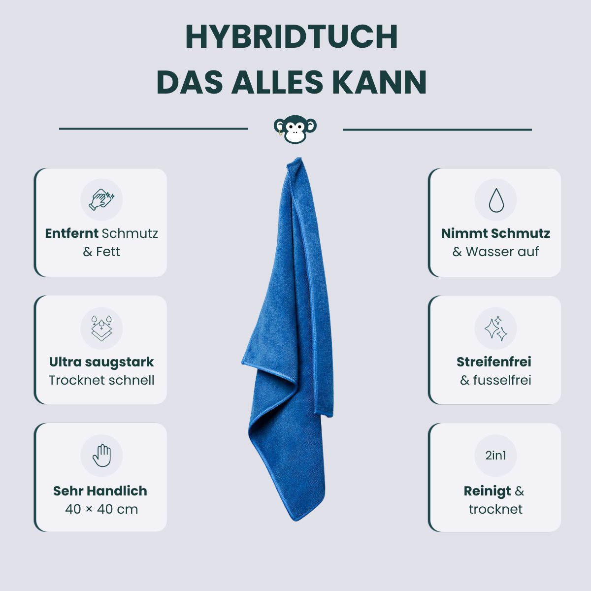 MonkeyClean® Hybridtuch – 2-in-1 Reinigung & Trocknung