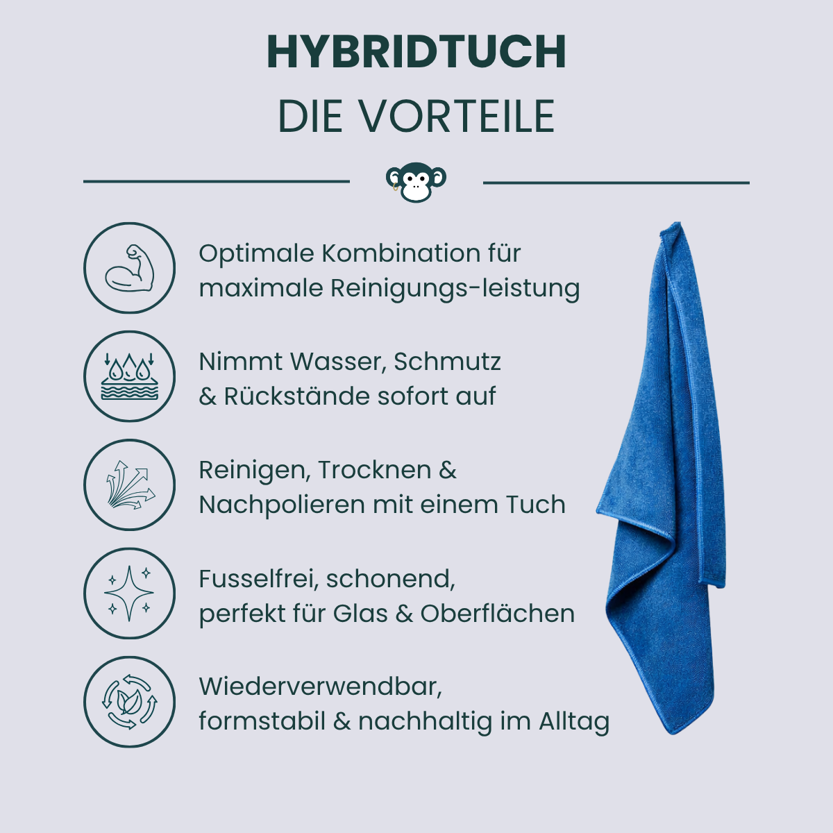 MonkeyClean® Hybridtuch – 2-in-1 Reinigung & Trocknung